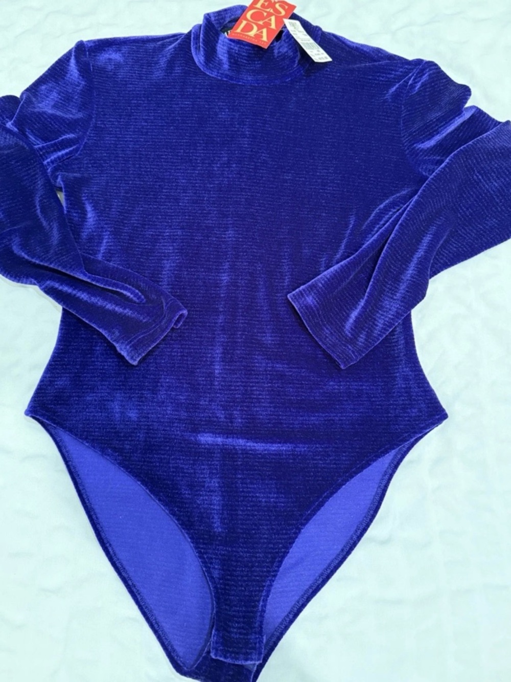 VTG 80s Escada Margaretha Ley Purple Velvet Bodysuit Sz 40 NOS
Made In Germany